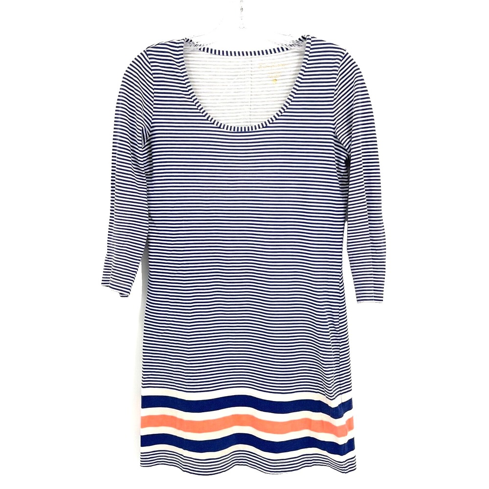 LILLY PULITZER Women's Size XS Navy Blue Striped 3/4-Sleeve Beacon T-Shirt Dress